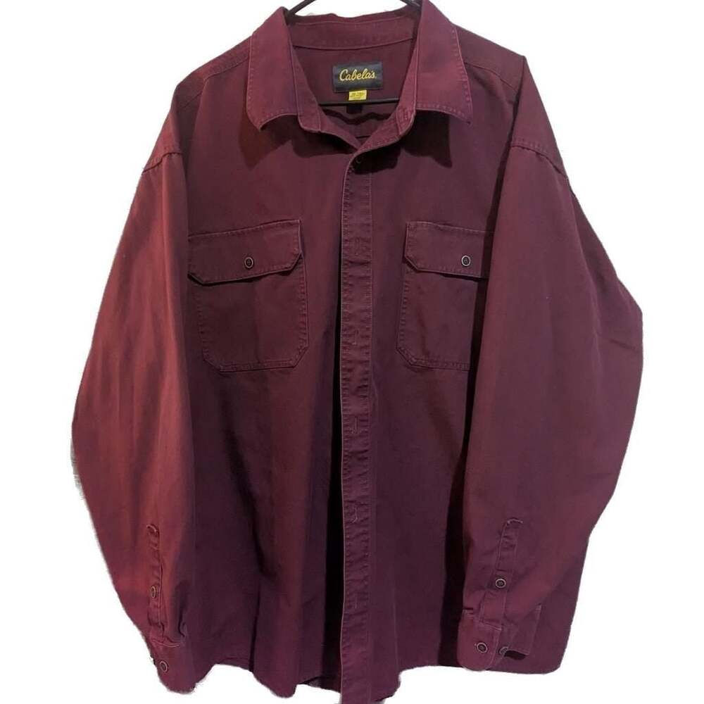 Cabela's Men's Burgundy Rugged Canvas Long Sleeve Button Down Shirt 3XL Tall